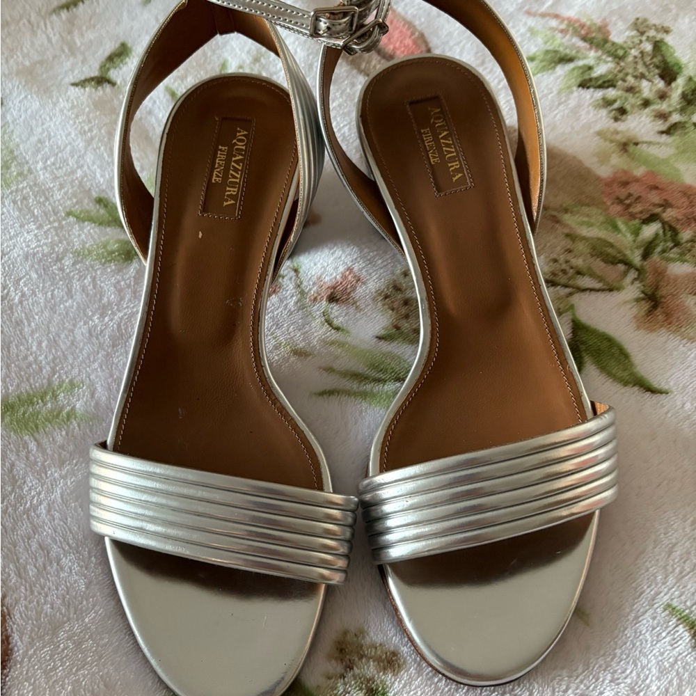 Aquazzura Silver Sandals with Shimmery Strap